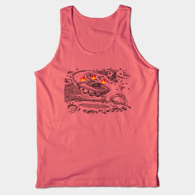 Flying Saucer Approaching Fire Planet Tank Top by Hogan